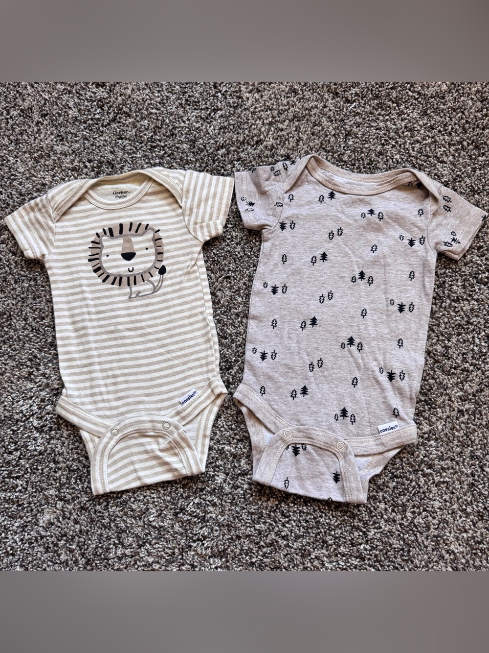 Carter's Neutral Beige Stripe & Print Baby One-Piece Bodysuits (2-Pack)